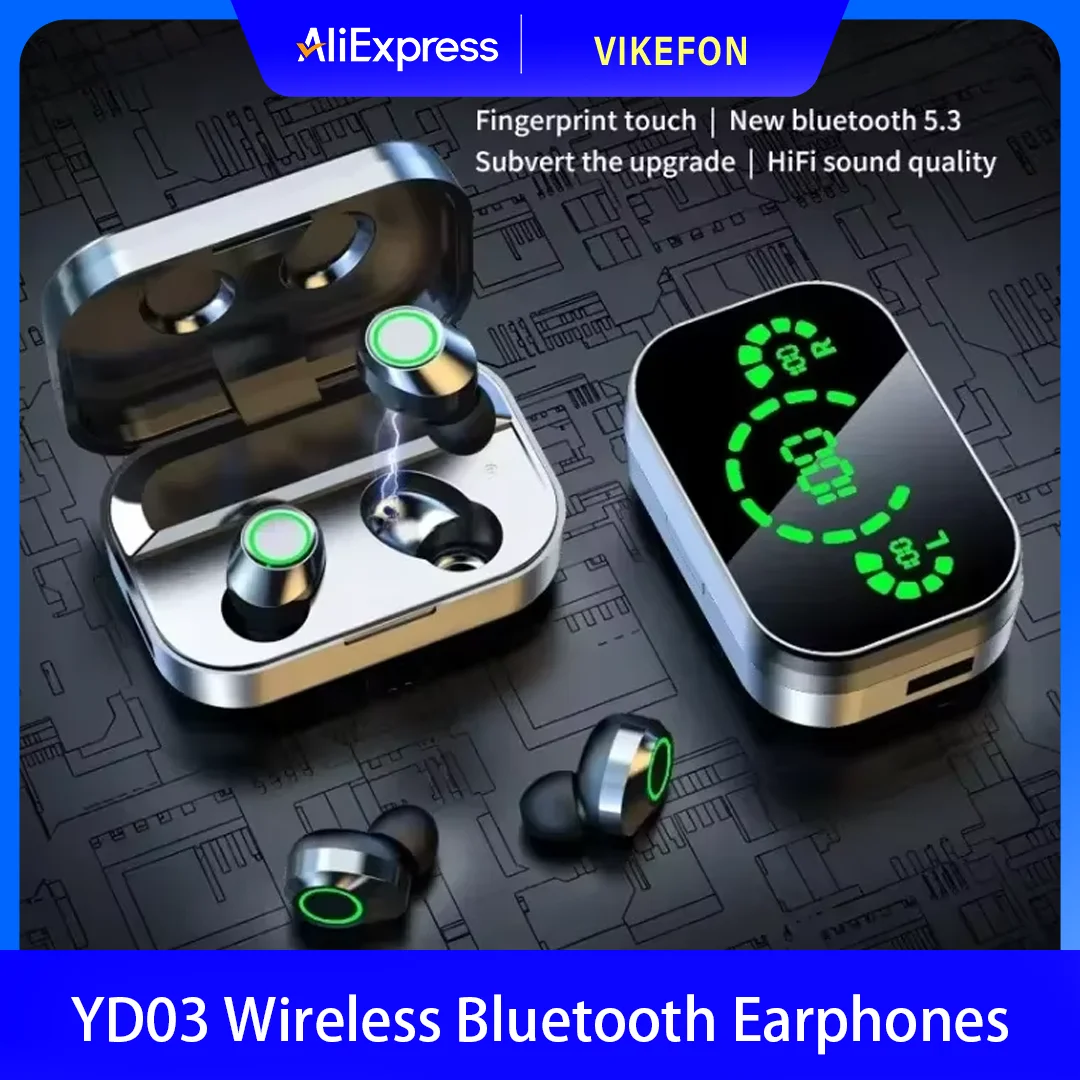 YD03 Wireless Bluetooth Earphones Headphones Outdoor Sport Headset 5.3 With Charging Bin Display Touch Control Earbuds for Muisc