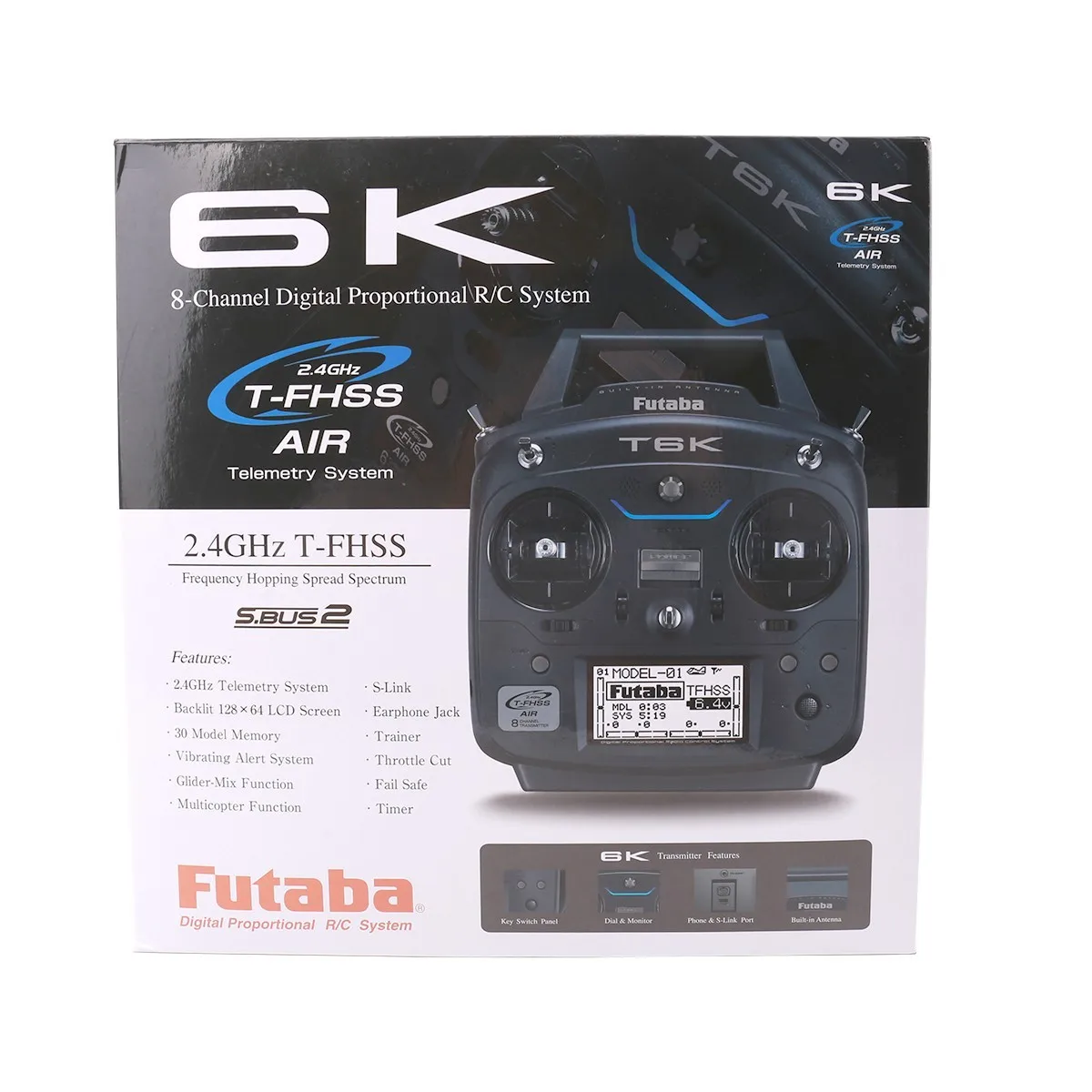 

FUTABA T6K Remote Controller 8 Channal 2.4G Two-way Transmisson V2.0 Software 6ch with R3006SB Receive