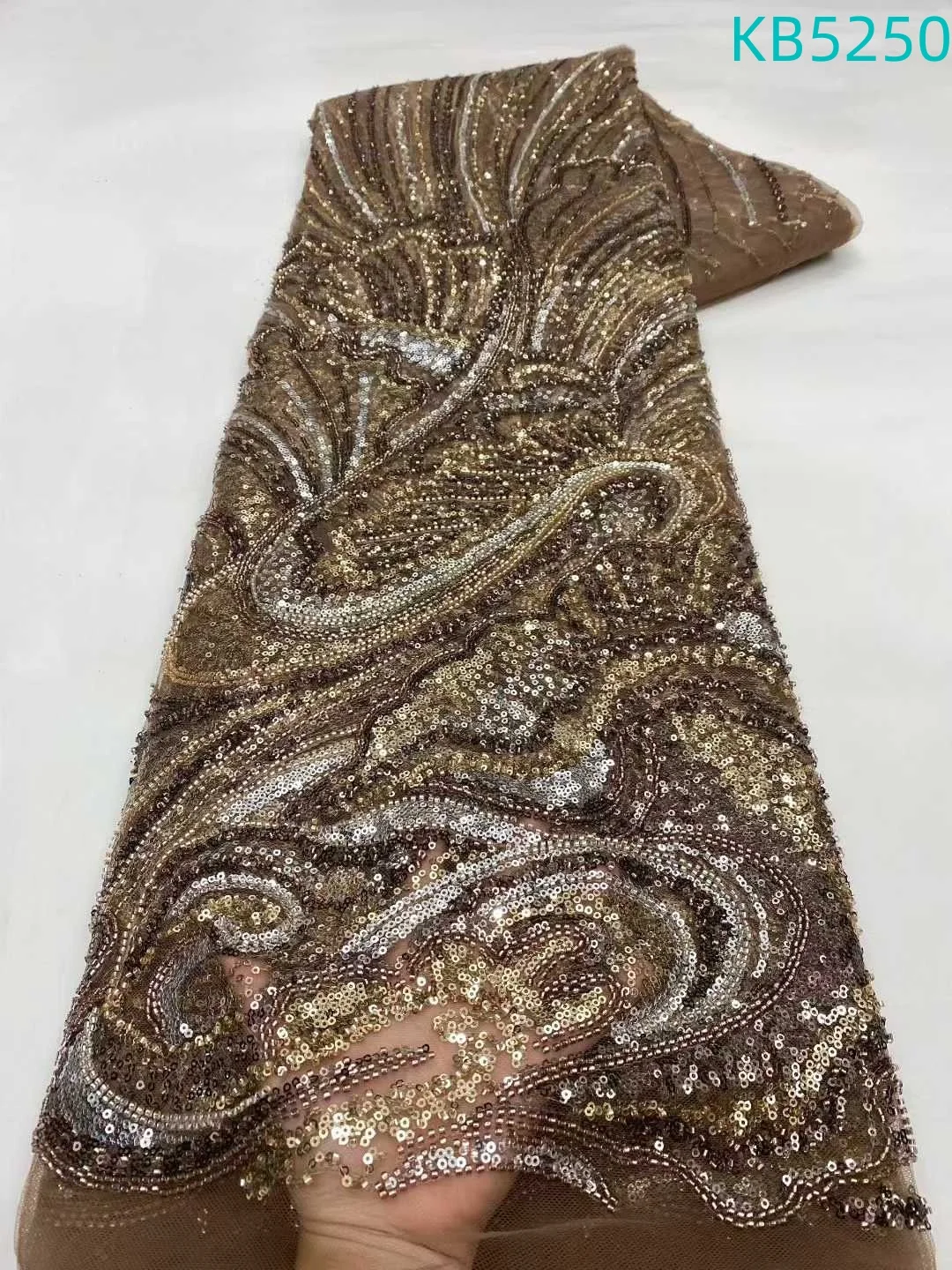 

African Fabric Lace High Quality 2025 Sequins Tulle Lace Embroidery Fabric Nigerian Beaded French Mesh Lace For Sewing KB5250