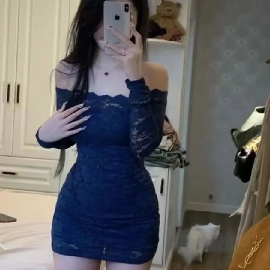 Weiß Sexy Elegante Spitze Kleid Frauen Slash Neck Koreanische Mode Party Kleid Weibliche Bodycon Designer Vintage Kleid 2025, Herbst Neue