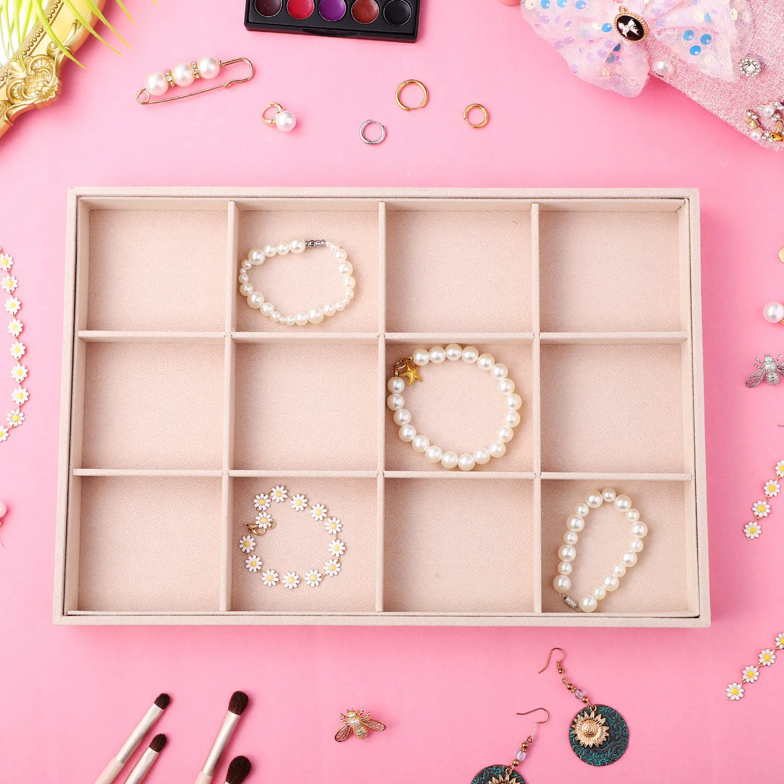 

2Pcs Jewelry Organizer Tray Adjustable Compartments Display Drawer Insert Ring Storage Organizer Jewelry Holder