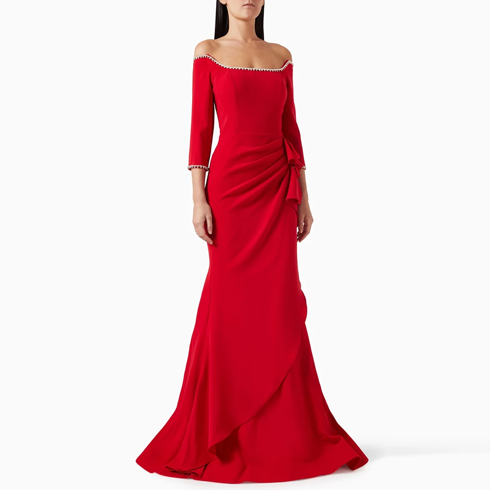 Epoch Crepe Evening Dress فساتين مناسبة رسمية Luxury Crystal Arabia Off The Shoulder Cocktail Party Prom Gown For Sexy Women