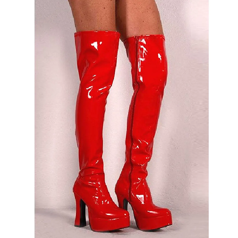 

12CM High Heels Gogo Cosplay Patent Leather Over The Knee Platform Boots