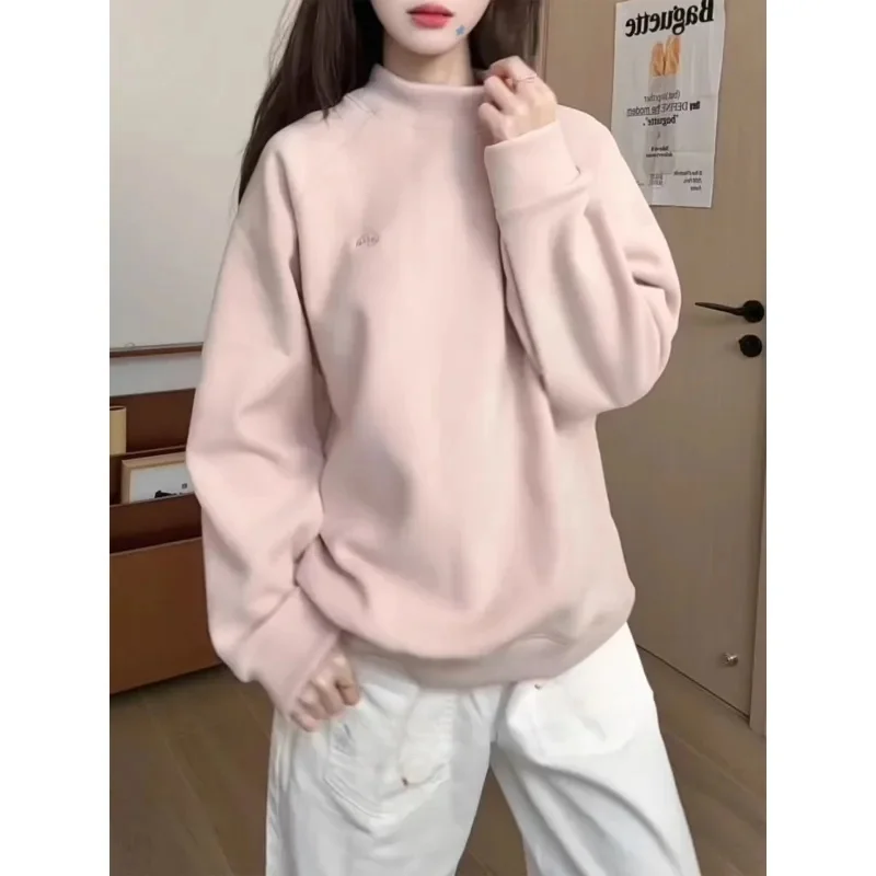 Embroidered Loose Sweatirt f High Collar Warm Top for Women Autumn Winter Faion Moisture ng Comfortable Fit Hoodie