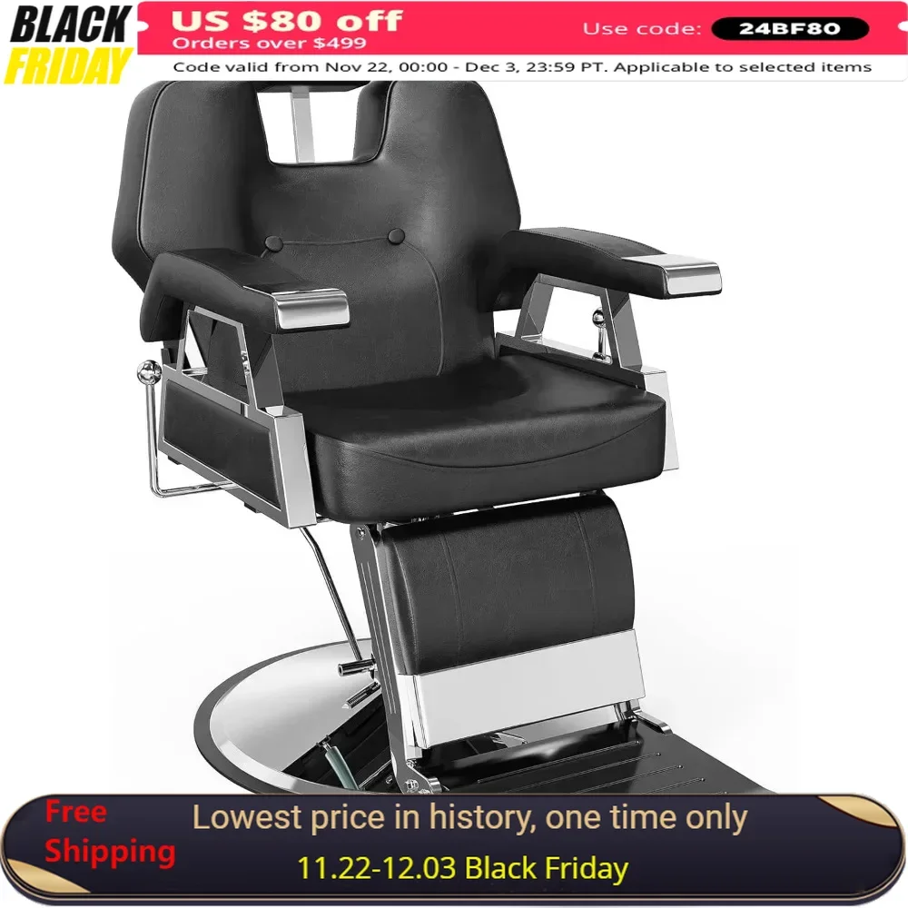 Barber Chair with 2 Hand Levers Reclining Salon Chairs for Hair Stylist Adjustable Headrest Salon Chair