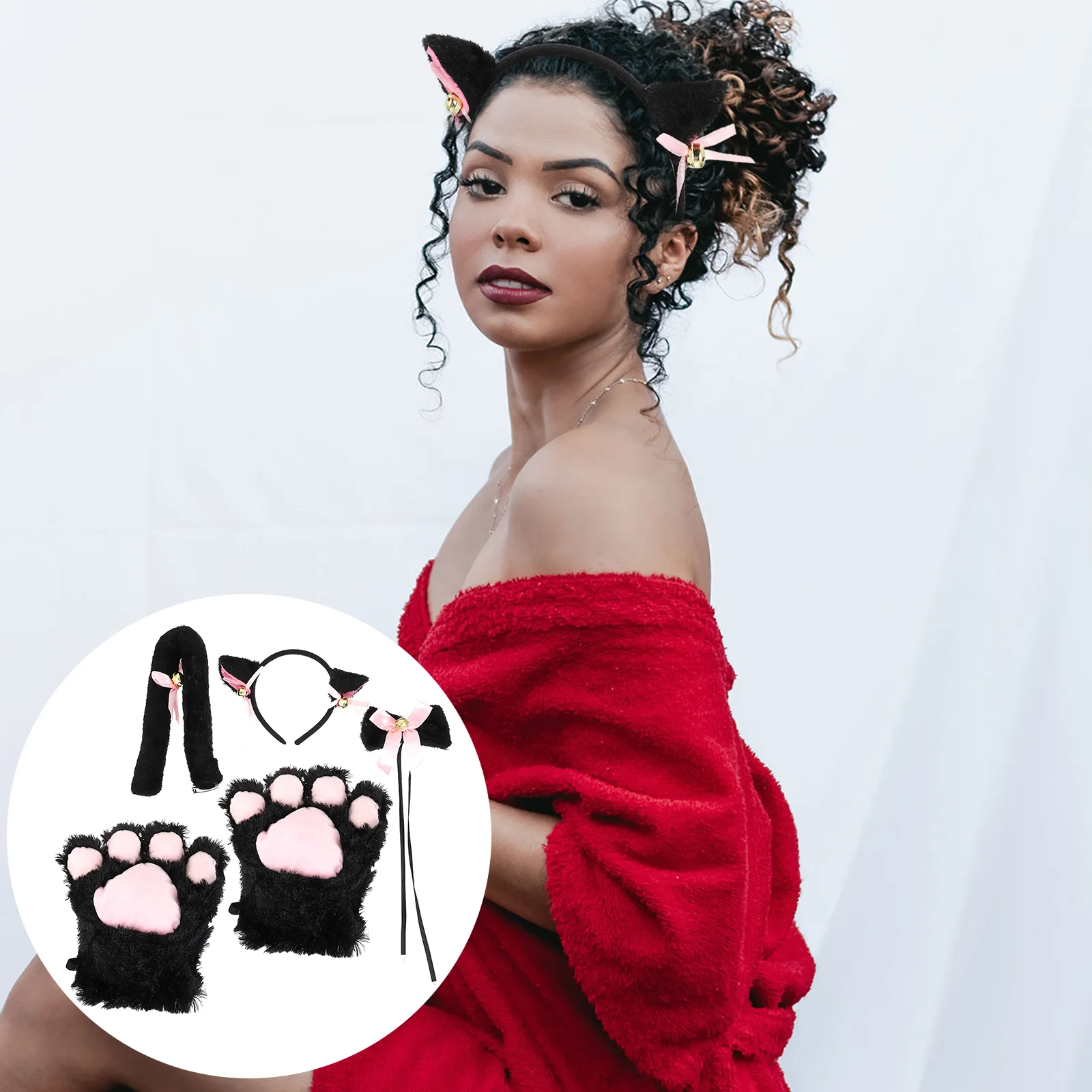 

Cat Paw Suit Tail Costumes Kitten Girl Headbands Party Props Role-playing Performance Masquerade Cosplay Clothing Set Child