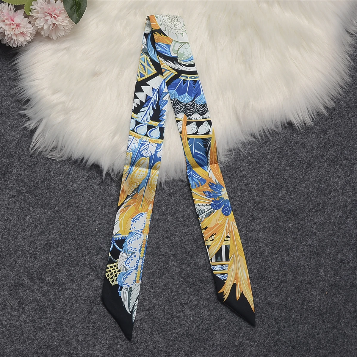 2024 Brand Design Feather Fashion Scarf Women Skinny Bag Scarves Hair Band Neck Silk Scarf Ladies Foulard Neckerchief Headband