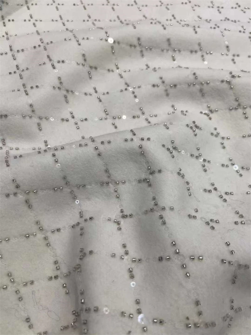 23 Autumn/Winter New Handmade Beaded Sequins Embroidered Double Sided Cashmere Fabric High End Women's Clothing Quilting Fabric