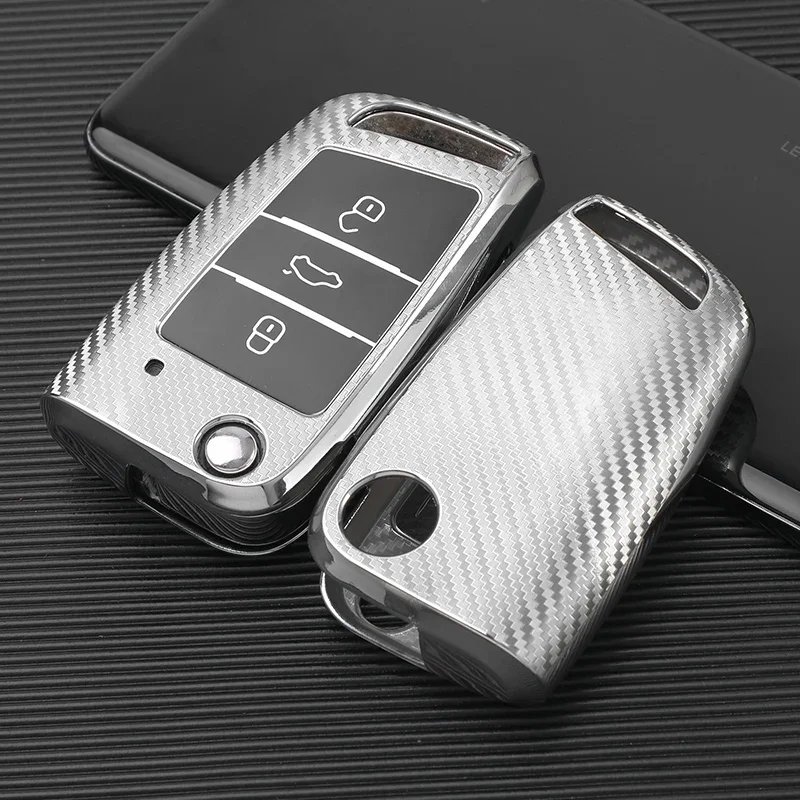 TPU Car Key Case Cover Holder Key Chain Ring for VW Volkswagen Tiguan Golf 7 Mk7 Polo for Skoda Kodiaq Rapid Octavia Protector