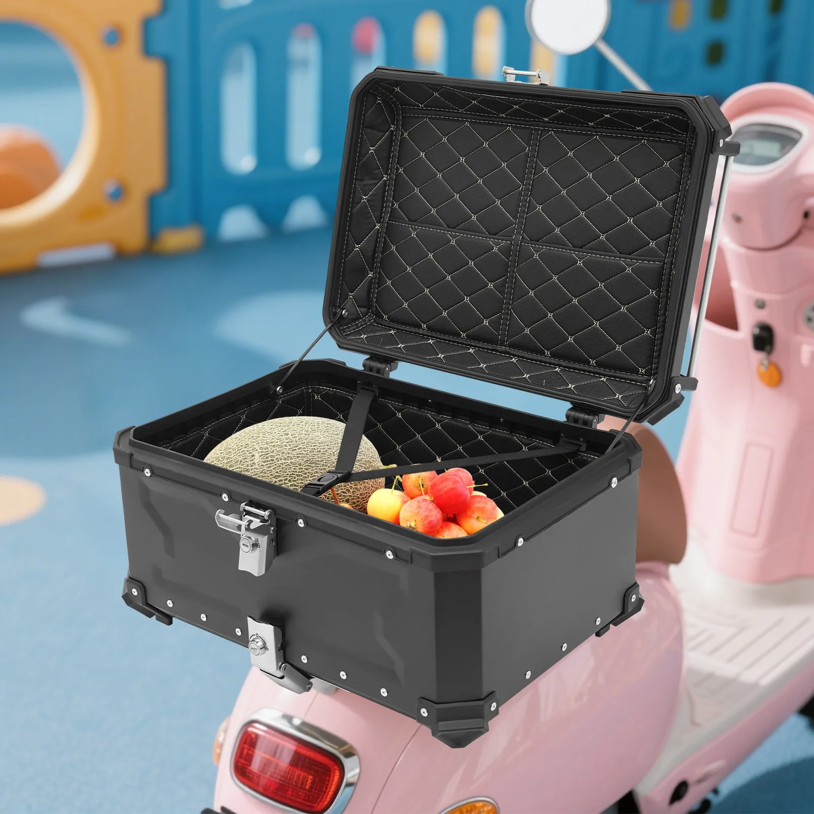 

Хвостовой ящик для мотоцикла, черный, емкость 17,17 галлонов, водонепроницаемый, безопасный замок, для путешествий, хранения и безопасности, универсальный