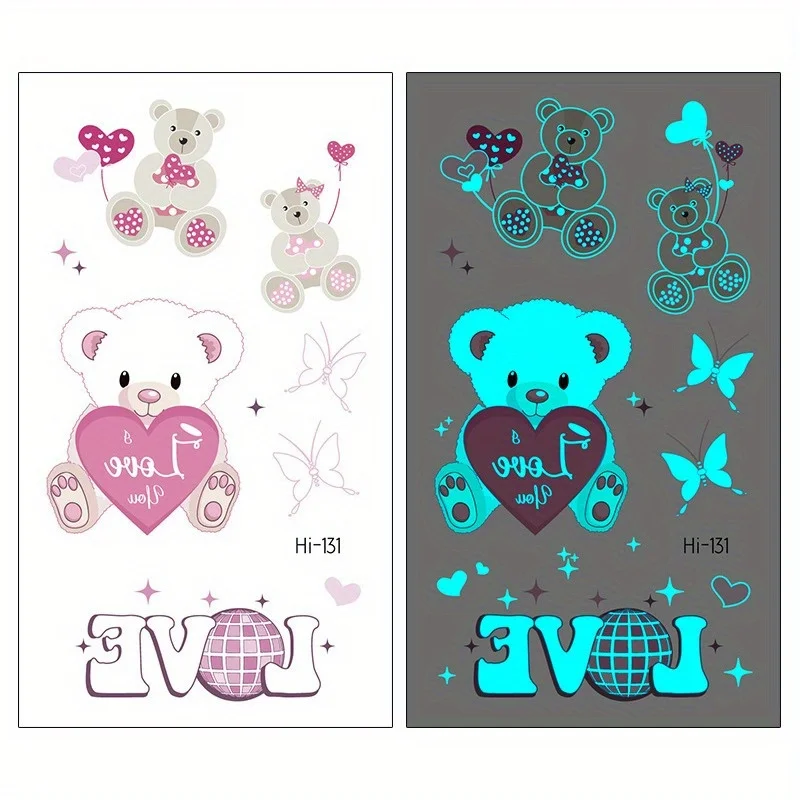 5 pcs Valentine's Day Luminous Temporary Tattoo Suit，Luminous Love Theme Design，Plastic Material，Suitable14over Age