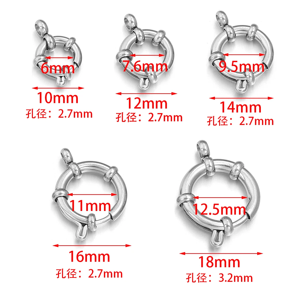 2pcs 316 Stainless Steel Sailor Clasps Round Spring Clasps Hooks For DIY Jewelry Making Bracelet Necklace End Clasps Connectors