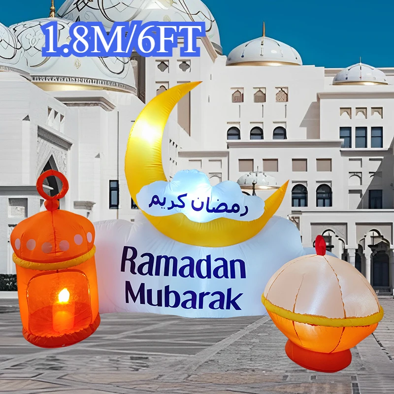 6FT Ramadan Inflatable Toys Decorations Glowing Lantern Moon Outdoor Yard Lawn Inflatable Model Ornament Ramadan Homes Decor