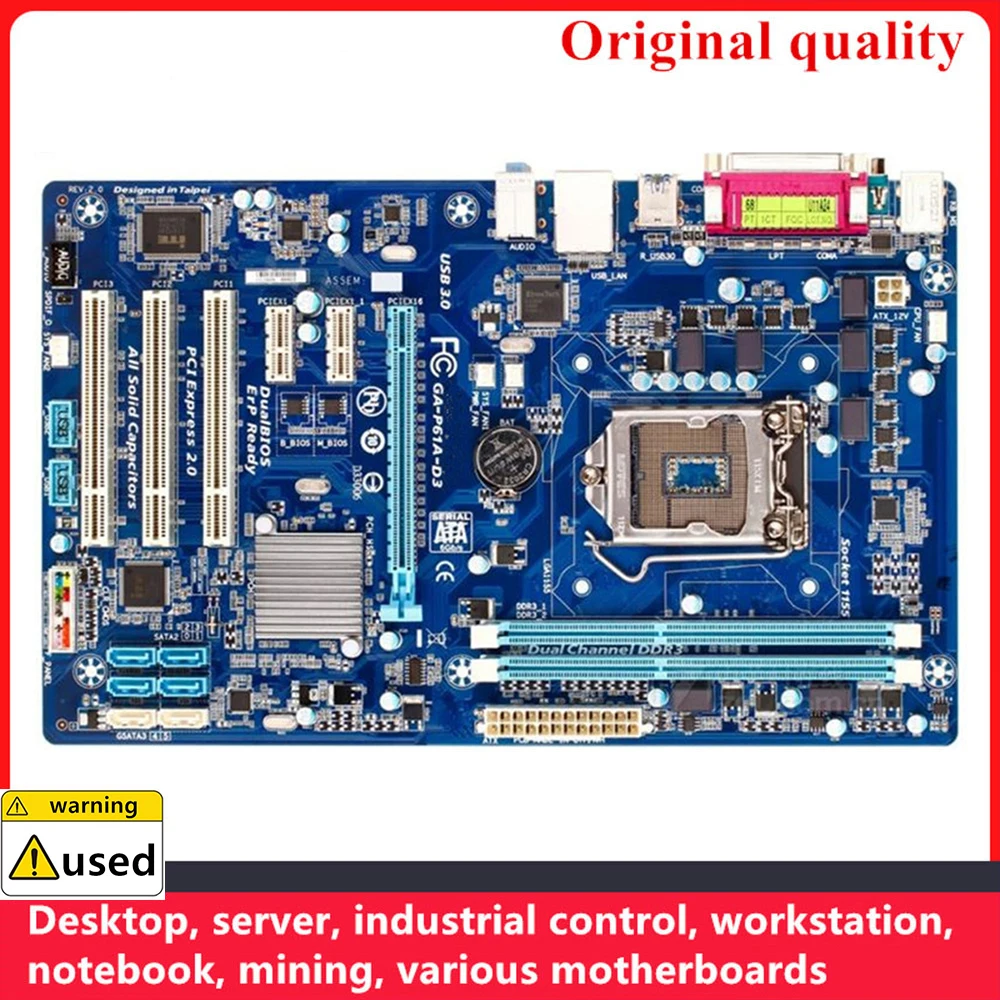 

For GA-P61A-D3 P61A-D3 Motherboards LGA 1155 DDR3 16GB ATX For Intel H61 Desktop Mainboard PCI-E2.0 SATA II USB2.0