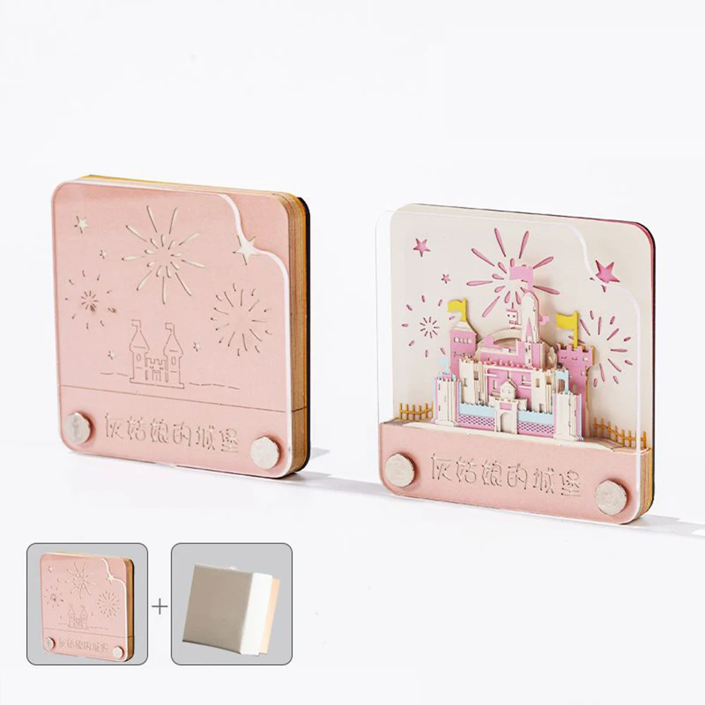 Creative 3D Paper Carving Memo Pad - Refrigerator Magnet Sticky Notes, Architectural Tabletop Ornament Gift for Friends