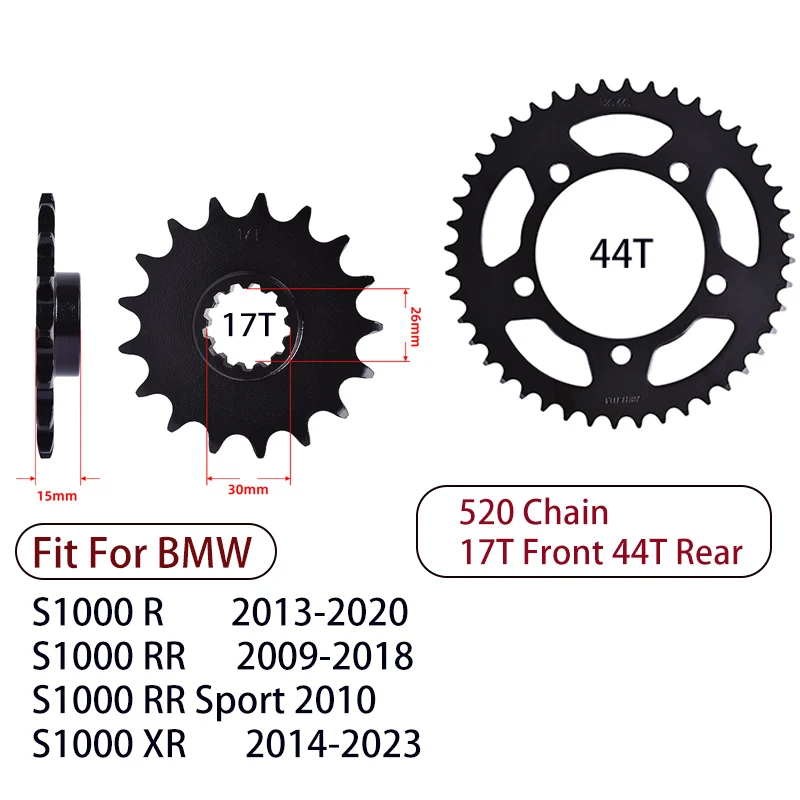 520 Chain 17T Front 44T Rear Sprocket Kit For BMW S1000R 2013-2020 S1000 RR 2009-2018 S 1000 RR Sport 2010 S1000 XR 2014-2023