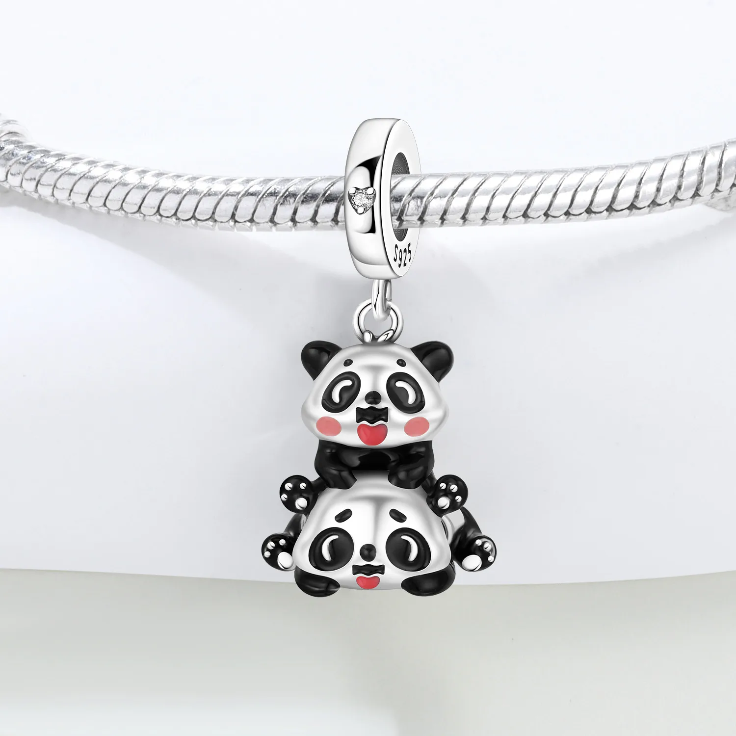 PANPOKI 925 Sterling Silver Cute Panda Animals Beads Original Pendants Bracelet Charm Jewelry Party DIY Trendy Gifts