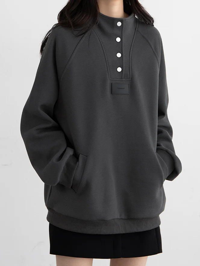 Women'S Sweatshirts Cute Clothes Navy Blue Winter Trendy Ins Hip Hop Top Oversize Niche High Street Vintage Do Old Washing