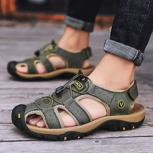 Men's breathable leather sandals, Roman shoes, casual, outdoor, beach slippers, summer fashion 8 Main Sales Men's Leather Sandal - №1