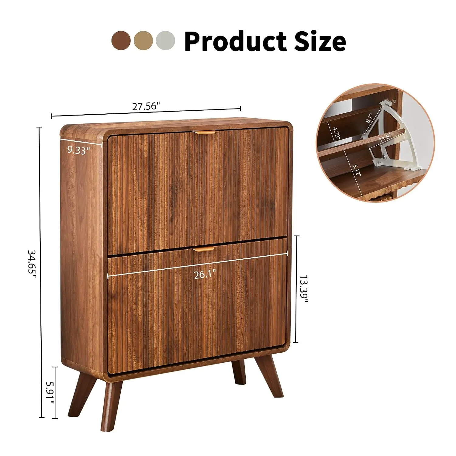 Narrow Curved Shoe Storage Cabinet with 2 Flip Drawers, Slim Shoe Rack Organizer for Foyer, Hallway, Fits Size 11 Shoes