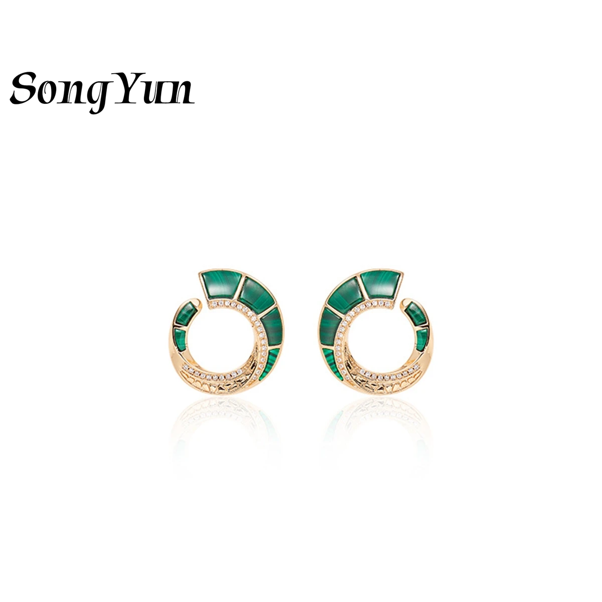 

SY Luxury Jewelry Snake-Patterned Earrings 925 Silver Malachite C Shaped Simple And Fashionable Versatile For Ladies