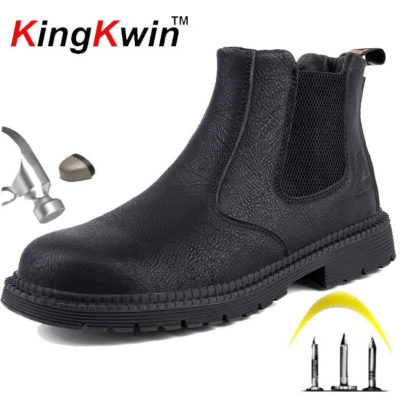 Safety Shoes Men Leather Boots Men Work Shoes Winter Boots Indestructible Safety Boots Chelsea Shoes Anti-puncture Work Boots