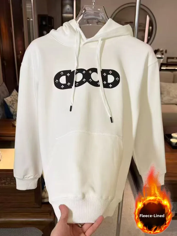 

Модная зимняя толстовка с капюшоном, мужская свободная толстовка с принтом на подкладке, повседневная теплая удобная толстовка с капюшоном