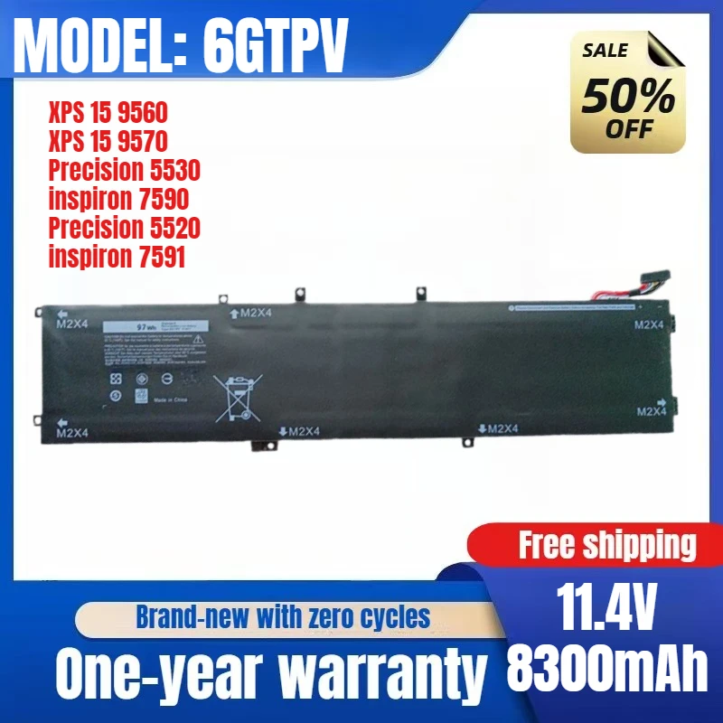 

For Dell P83F Inspiron7591 7590 XPS15 9560 H5H20 Battery 6GTPY