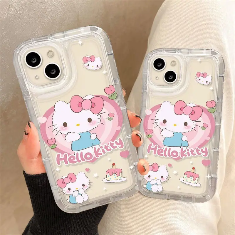 Hello Kitty Sanrio happy birthday transparent Anime Phone Case For iPhone 15 14 13 12 11 Pro Max Xr Xs 14 Plus Case Cute Cover