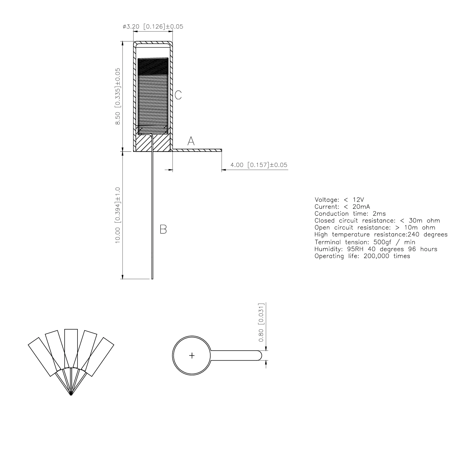SW-58020PWD-4A10B3 Curved Foot Length 4mm Silver Plated Wire Length 10mm Original XKB Vibration sensor Ball Angle Tilt Switch