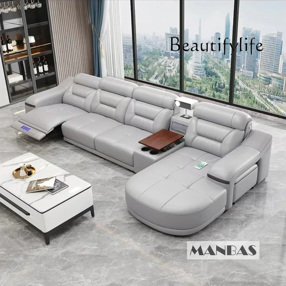 

MANBAS Genuine Leather Living Room Sofas Sets Power Reclining Couch Electric Recliners With Projector, USB, Speaker & Cup Holder