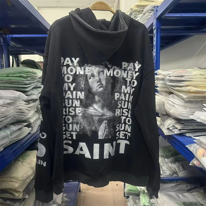 Flame Dollar Money Print Saint Hoodie Men Women America Streetwear Sweattshirts High Quality Printed Graphic Hooded Pullovers