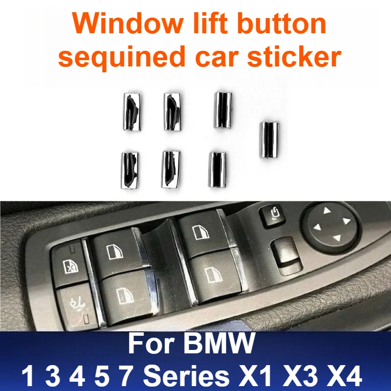 

Для BMW X1 X3 X4 1 3 4 5 7 серии, кнопка переключателя подъема окна, набор декоративных наклеек из хрома для модификации интерьера автомобиля