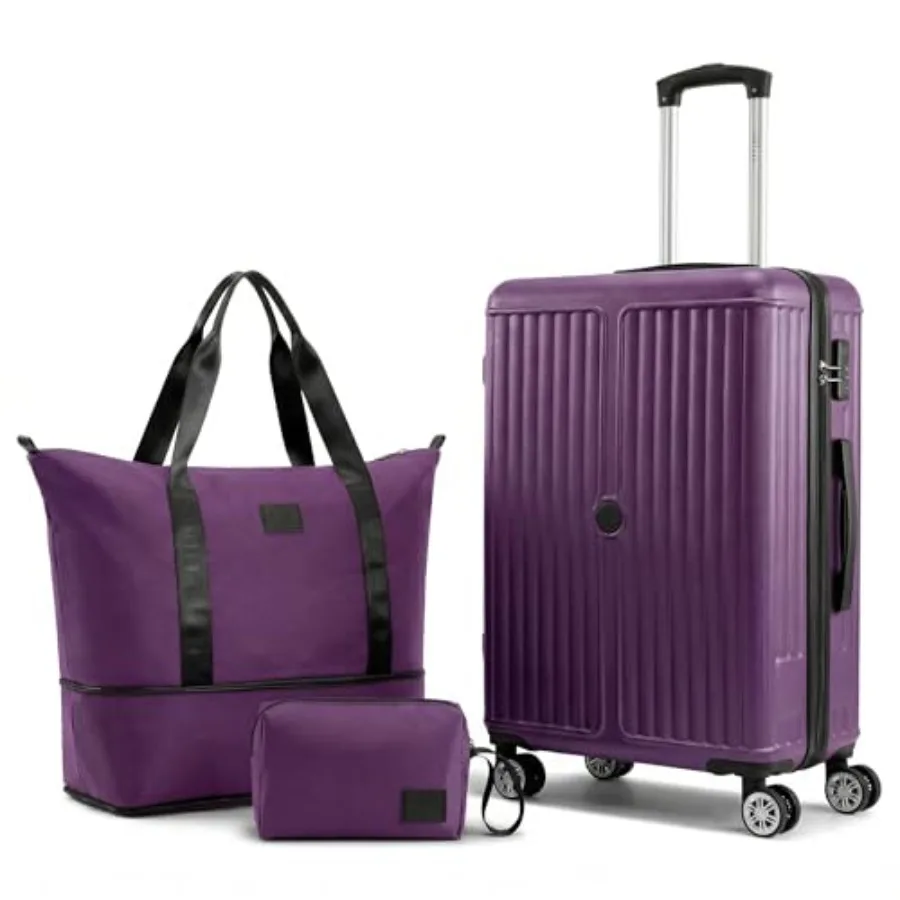 

Purple 3-Piece ABS+PC Hardside Luggage Set with Spinner Wheels TSA Lock Lightweight Carry On Suitcase Duffel Organizer for Trav