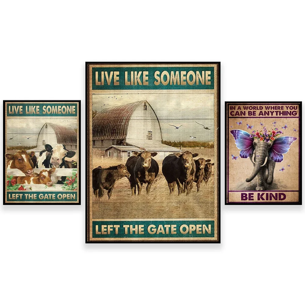 Cow Poster, Live Like Someone Opens the Door Poster, Hippie - Elephant and Calla Lily - In a World You Can Be Anyone Poster