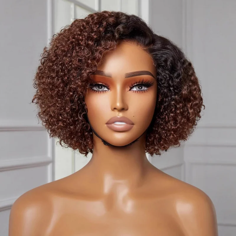 

New , women's fashionable synthetic fiber headpiece, brown side-parted short hair, African curly wig