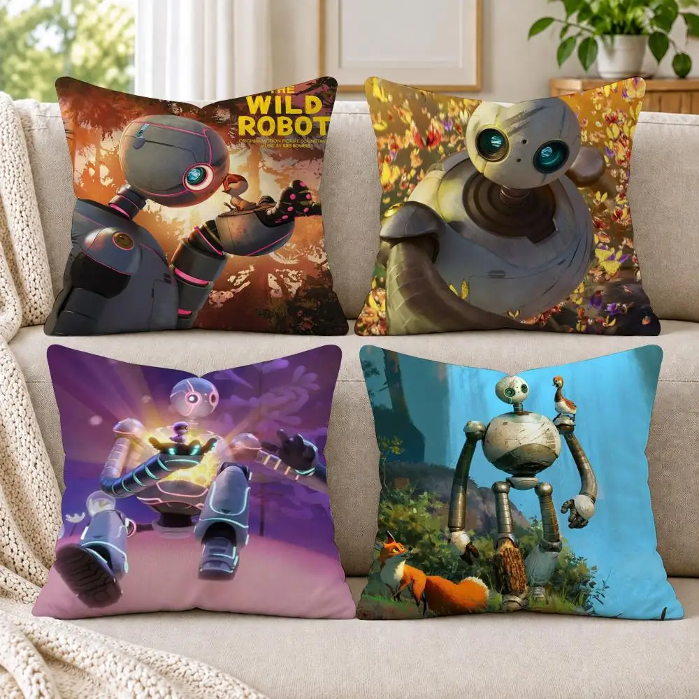 The W-Wild Robot Cushion Cover Short Plush Double-Sided Printing Sofa Bedroom Pillow Case Aesthetic Home Decor
