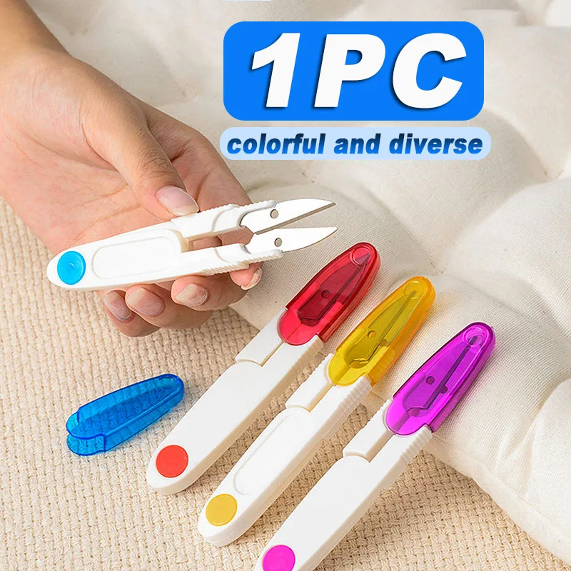 

1PCS Stainless Steel Spring Small Scissors with Cover Portable Thread Cutting Head Sewing Scissors DIY Sewing Accessories