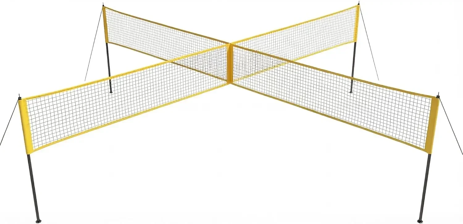 

Garvee Red and Yellow 4 Square PE Cross Volleyball Net, Extended Size 335 x 335 x 213 cm Adjustable Net for Beach Garden Carry Bag Included