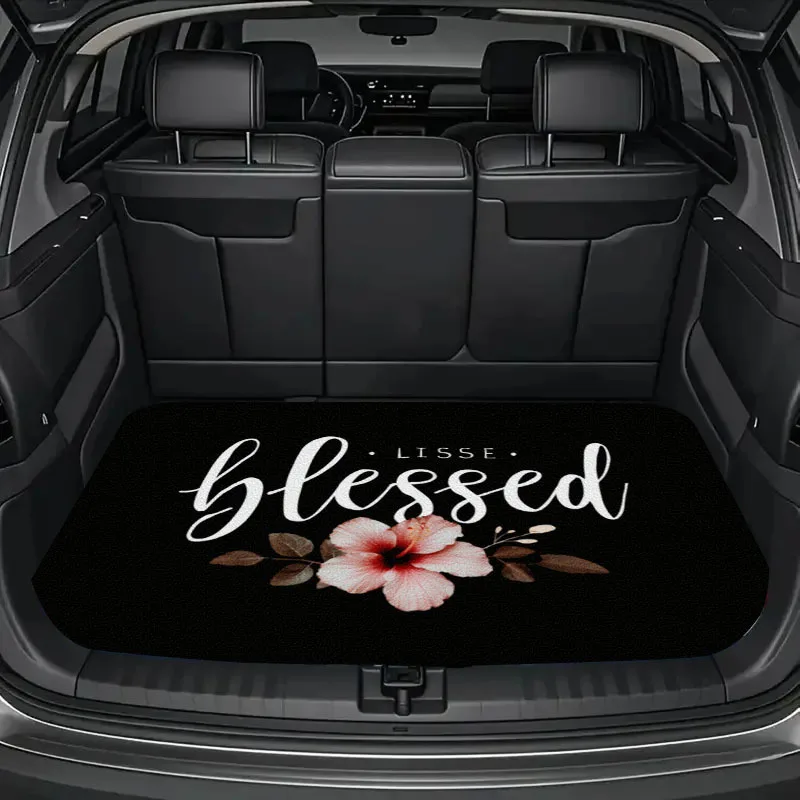 1pc Polyester Fiber Blessed Print Floral Personalized Car Trunk Mat, Interior Protection Cargo Liner, Secure Auto Cargo Liner