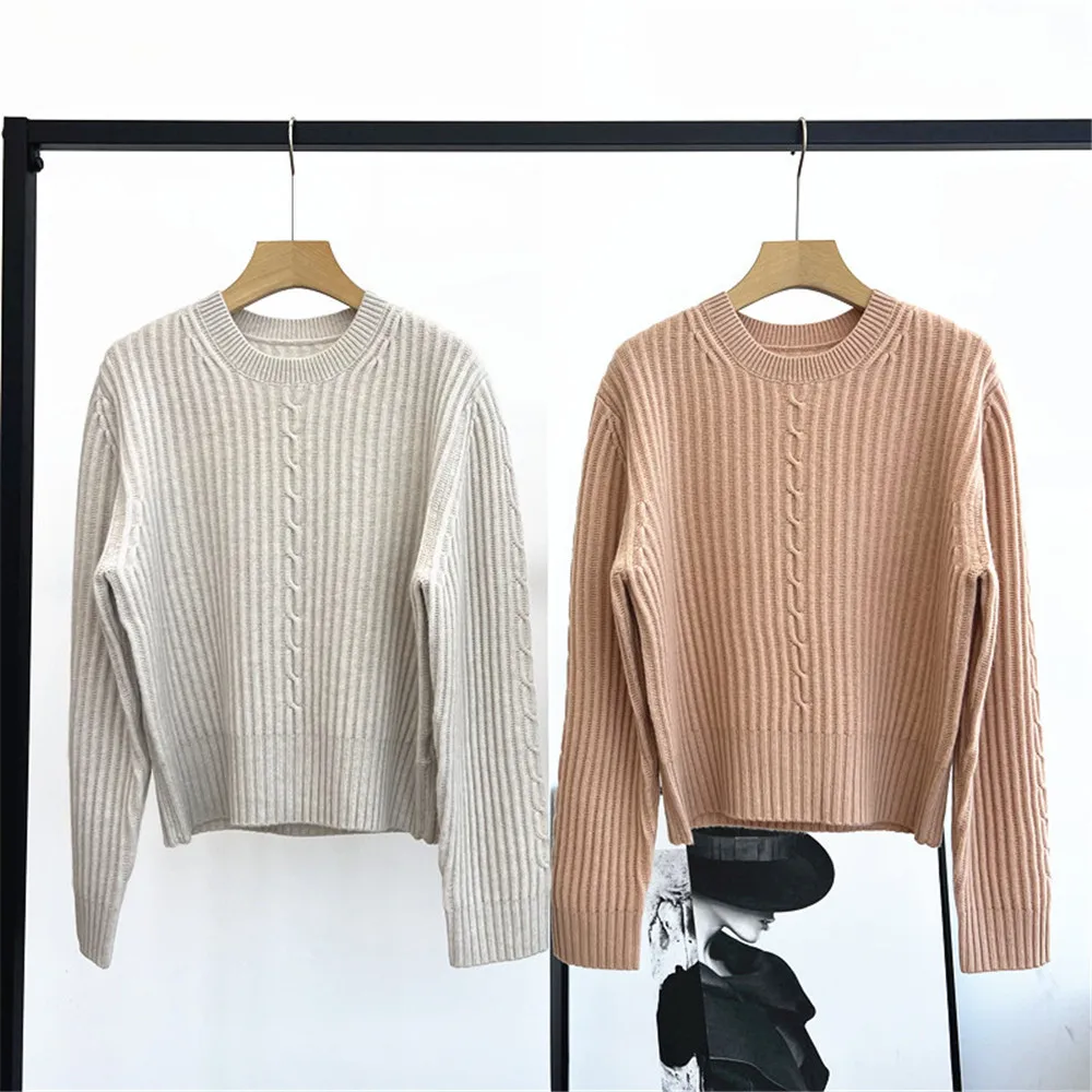 

25 Autumn/Wnter Women's Pullover Round Neck Long Sleeved Striped Twisted flower Solid Color Loose Thick Cashmere Knitted Sweater