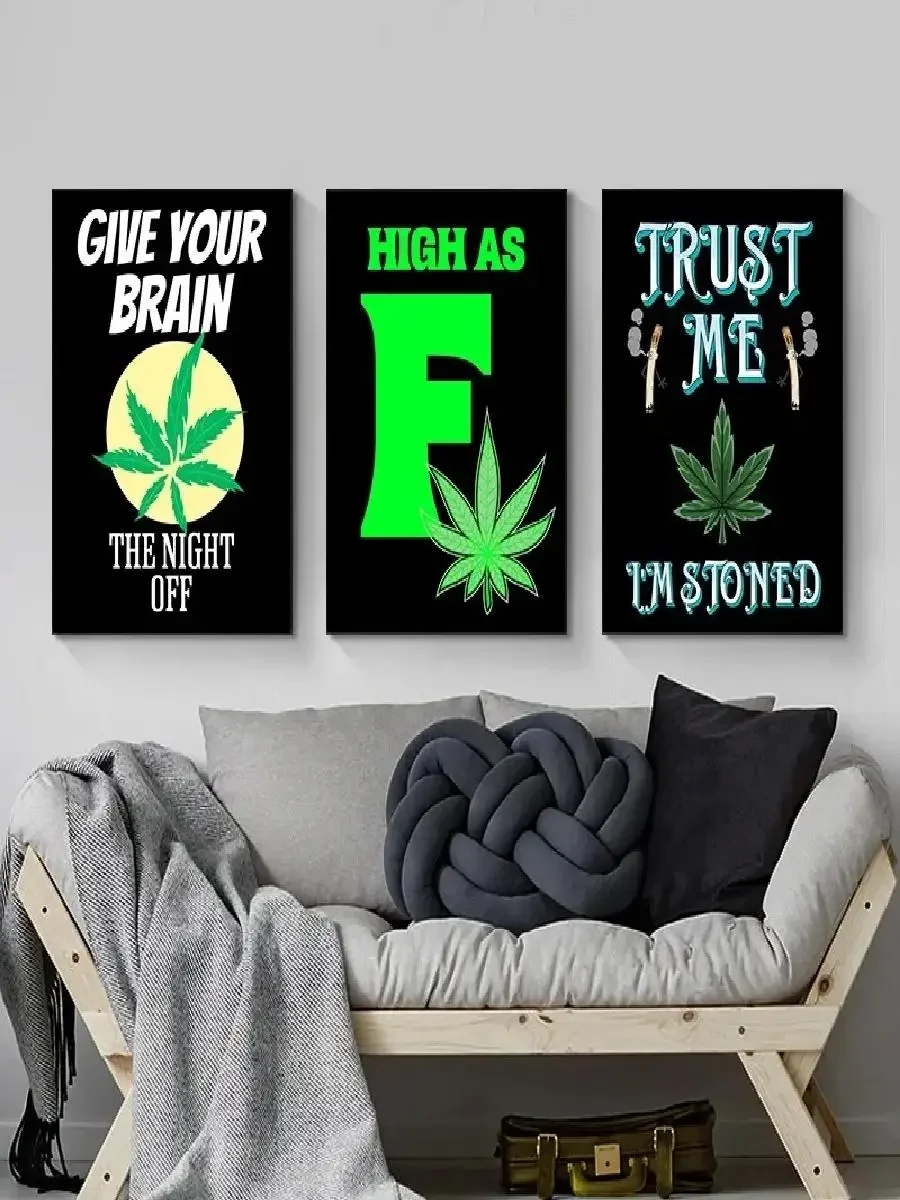 Weed Green Plants Smoke Poster Canvas Painting Wall Art for Living Room Home Club Unique Decoration