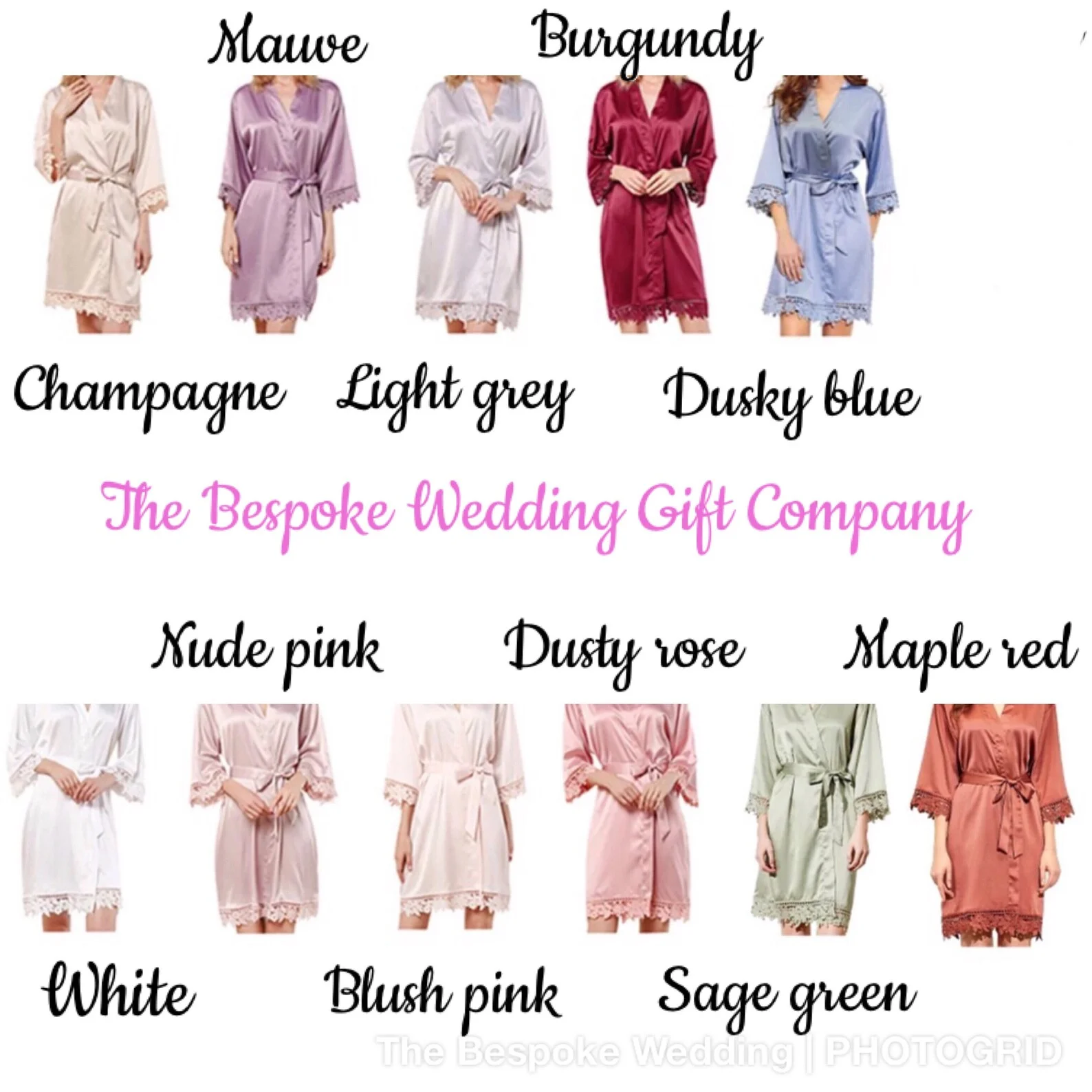 Personalised Name Satin Lace Bridal Robes Wedding Robe with Lace for Bridesmaids Gifts Custom Texts Dressing Gown Silk Kimono