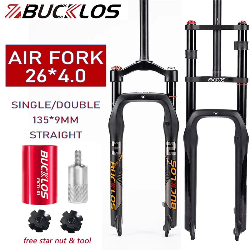 BUCKLOS 26 E-Bike Fork 26*4.0 Mountain Bike Fork 9*135MM Snow/Beach Bicycle Forks Air Suspension Electric Bicycle Forks