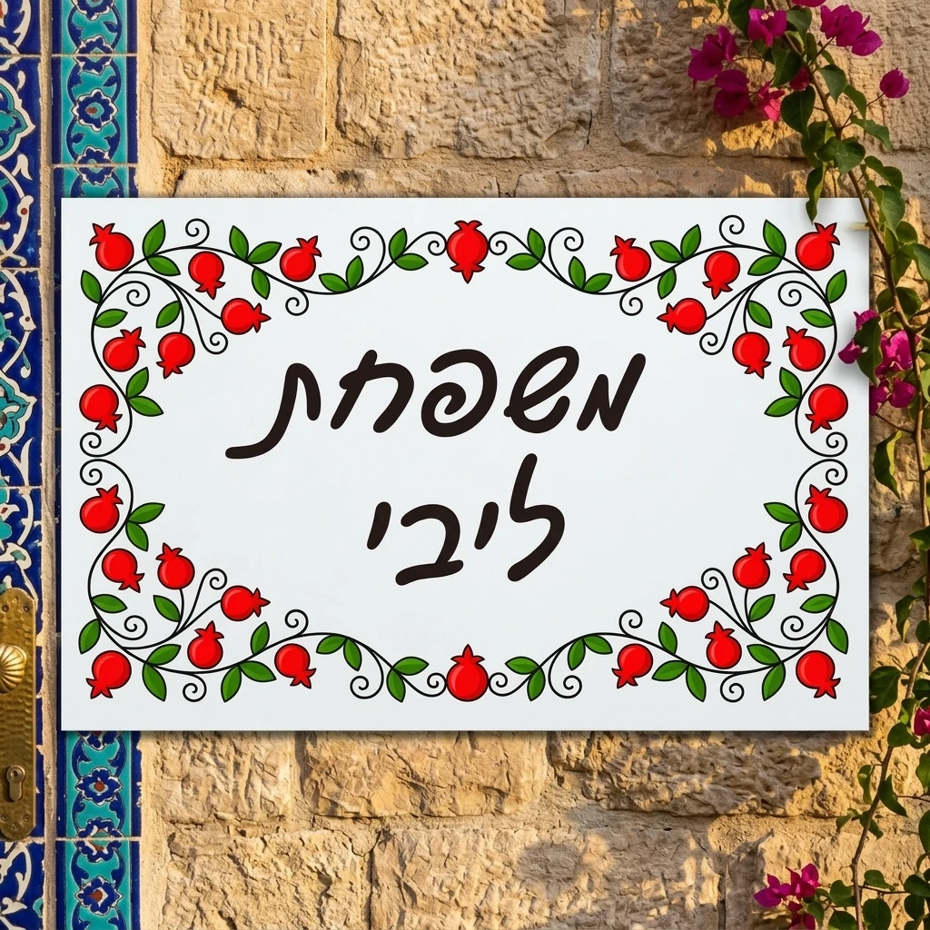 Israeli Style Personalized House Number Outdoor Family Name Plaque Acrylic Hebrew Door Sign Pomegranate Olive Leaf Home Entrance