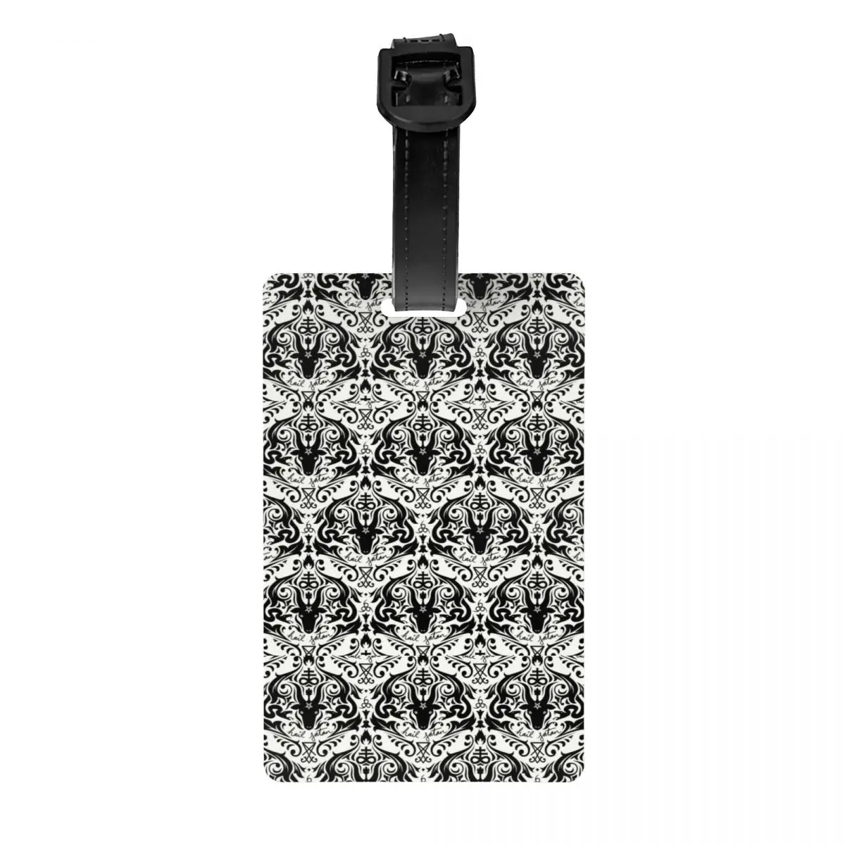 Custom Damask Hail Satan Luggage Tag With Name Card Satanic Cross Devil Baphomet Privacy Cover ID Label for Travel Bag Suitcase