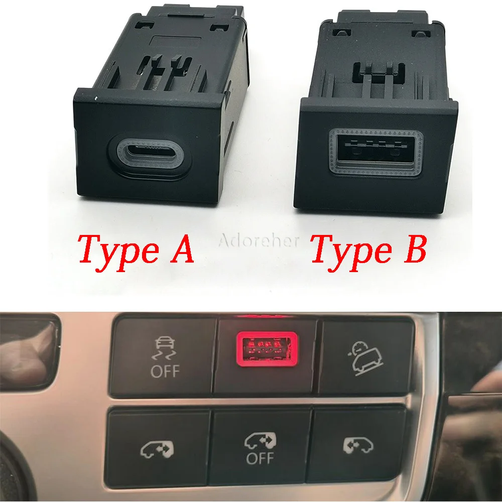 1PC Red LED Car QC3.0 USB TYPE C PD Charge Socket Single Charger Phone Charging Adapter Button for VW Multivan T6 Accessories