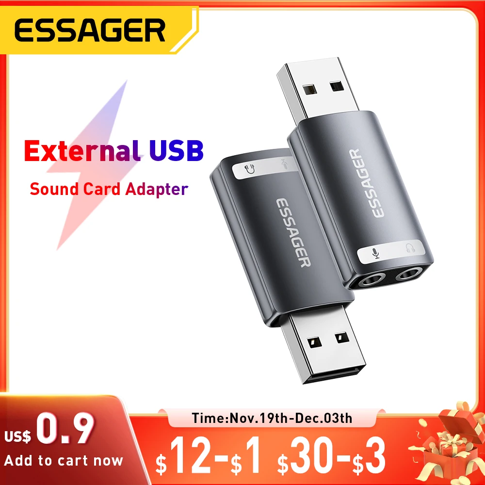 Essager External USB Sound Card To 3.5mm Mic Headphone Jack Stereo Headset Audio Microphone Adapter Speaker Interface For Laptop