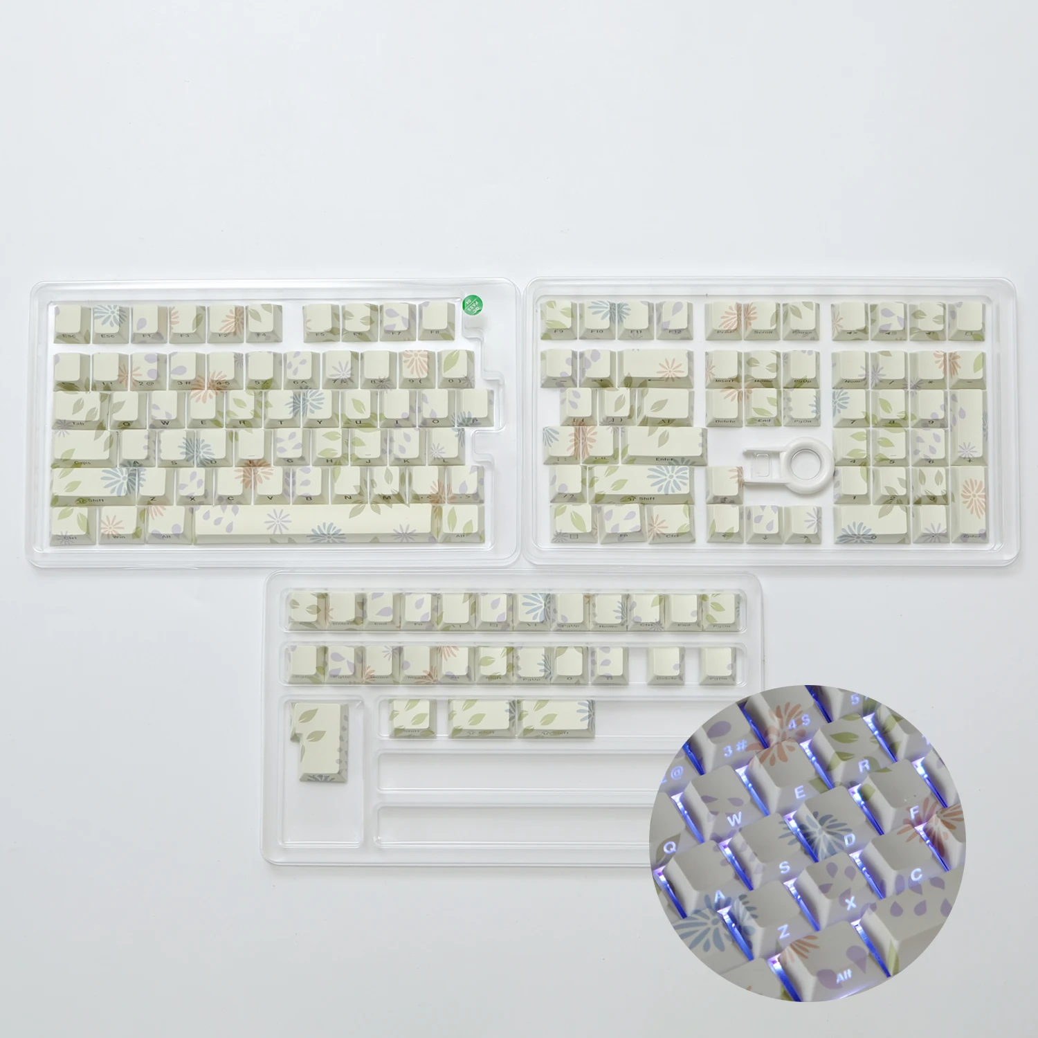 Side-lit Shine Through Keycaps 130 Keys Cherry Profile Flower Themed Dye Sublimation PBT Keycap for MX Switches Gaming Keyboard