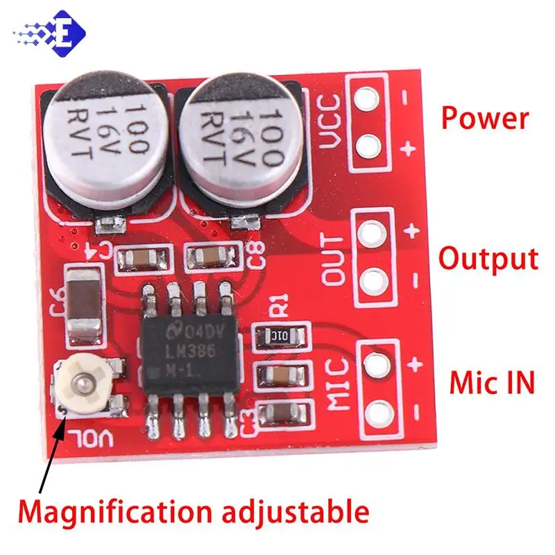 1pc LM386 DC 5V-12V Electret Microphone Power Amplifier Board Gain 200 Times MIC Amp Operating Voltage: DC 4V-12V